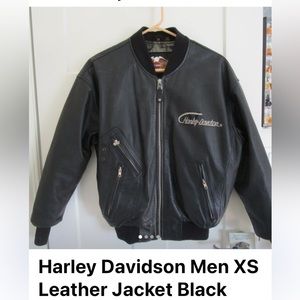 Men’s Extra Small Harley Davidson Black Leather Bomber Jacket